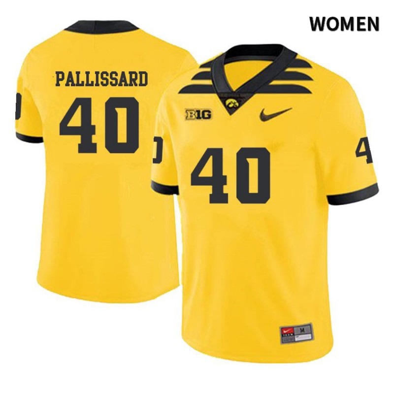 Women's Iowa Hawkeyes NCAA #40 Turner Pallissard Yellow Authentic Nike Alumni Stitched College Football Jersey XI34V51IO